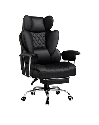 Ergonomic Black Leather Executive Office Chair with Footrest