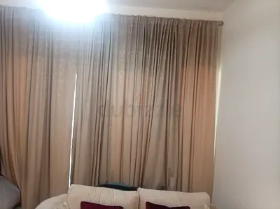 Beige full-length blackout curtains with curtain rod - set of panels