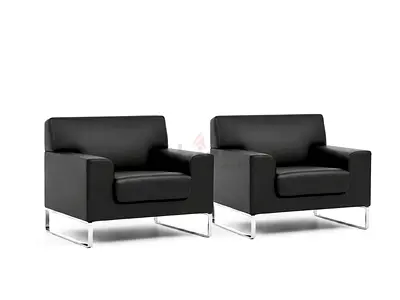 Walter Knoll Armchairs (4pieces) Black Leather with Chrome Legs