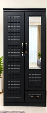 Dark wood freestanding wardrobe with mirror and double doors - good condition