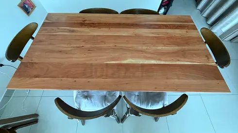 Solid Wood Dining Table with 6 Chairs - Modern Natural Finish, 175x91cms like brand new