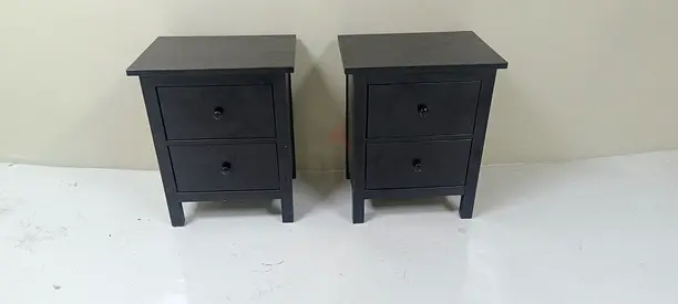 Pair of dark wood bedside tables with 2 drawers each