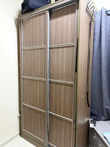 Large 2 Door Sliding Wardrobe in Light Wood Finish - Good Condition