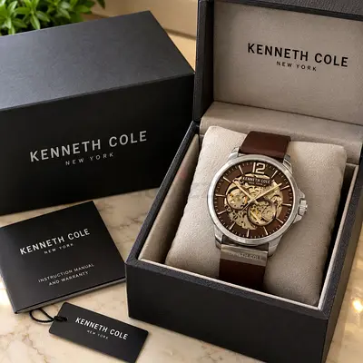 Kenneth Cole Automatic Skeleton Men's Watch with Brown Leather Strap