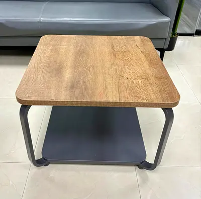 Modern square side table with wooden top and metal frame
