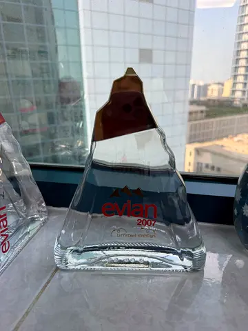 Set of 2 Evian Glass Water Bottles (Decorative Collectible)