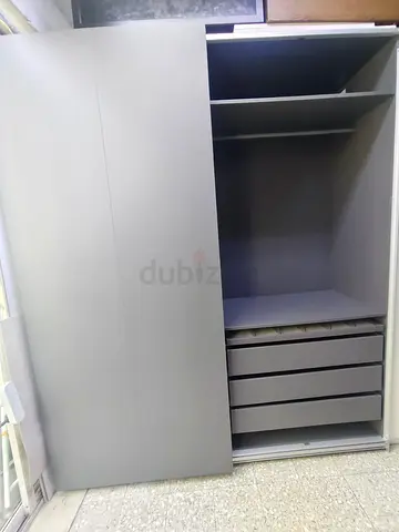 Modern Grey Sliding Door Wardrobe with Drawers - Good Condition