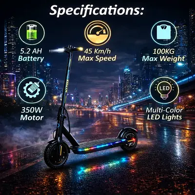 MYTOYS,MT750,EScooter,45kmh,350W,Range12km,CruiseControl,LED,5200mAh,Disc+EABSRegenerativeBrake