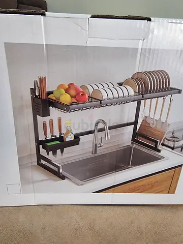 Over-the-sink Stainless Steel Dish Drying Rack with Knife & Utensil Holders