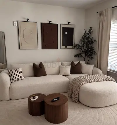 New stylish comfortable L shape sofa with modern beige curved