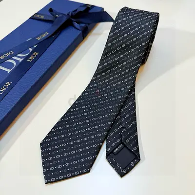 Christian Dior Black Silk Tie with Signature CD Pattern