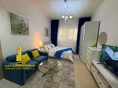 Luxury second-occupancy studio with an open kitchen and panoramic views. Fully furnished. ✨ Ajman,