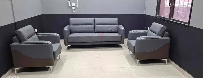 Modern grey 3-seater sofa with two matching armchairs — good condition