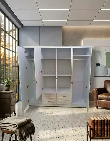 White 4-Door Wardrobe with Drawers and Shelves - brand new