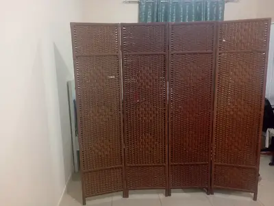 5-panel Wicker Room Divider / Folding Screen - Brown