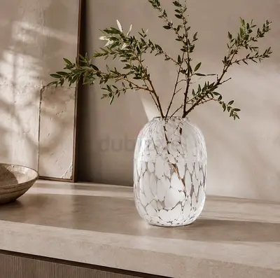 White Speckled Glass Decorative Vase