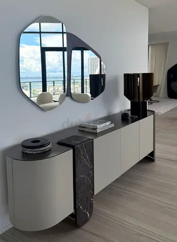 Modern minimalist console cabinet with marble accent - excellent condition