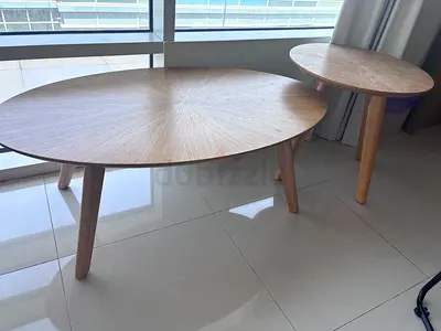 Set of 2 Light Oak Wooden Coffee & Side Tables