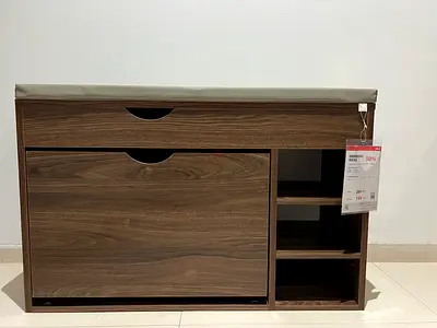 BRAND NEW Rikke Shoe Rack with Bench and Drawer - Walnut Finish