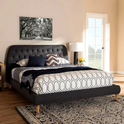Charcoal Gray curved silhouette king bed frame