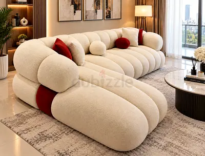 L Shaped Modern Curved Cream Bouclé Sofa with Chaise - Comfortable 3-Seater