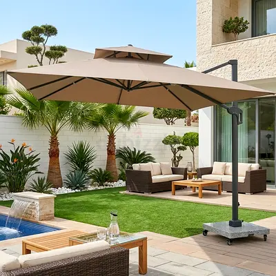 Large 3x3m Cantilever Patio Umbrella Parasol with Wheel Base