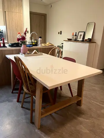 Solid Wood Dining Table with White Top - Seats 6
