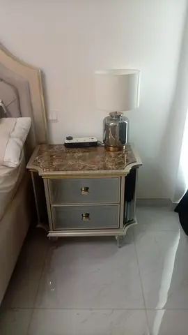 2 Wooden mirrored bedside table with marble top - Good condition
