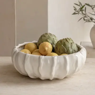 White Ceramic Decorative Fruit Bowl / Centerpiece