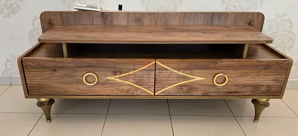 Wooden TV Unit / Entertainment Cabinet with Storage and Gold Accents