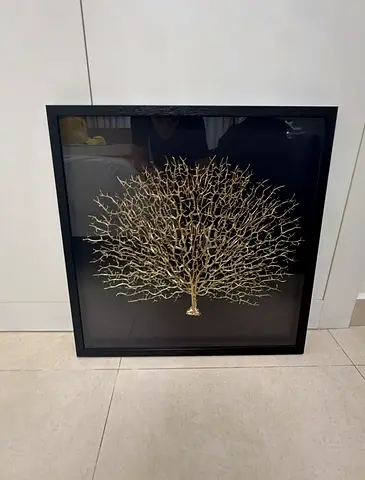Framed Gold Coral Wall Art - Black Shadowbox Frame