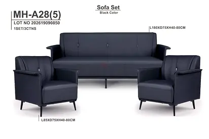 Modern Black 3-Seater Sofa with Two Armchairs - Compact Living Room Set