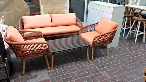 3-piece Outdoor Wicker Lounge Set with Cushions and Coffee Table