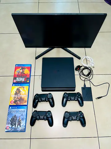 PS4 Slim 500GB + 2TB External SSD + 4 Controllers + Samsung Monitor + 27 Games Selling my PS4 Slim 5