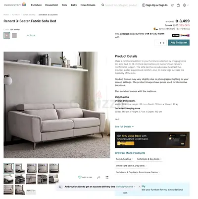 Renard 3 Seater Fabric Sofa Bed - Full Size Queen Bed - Under Warranty - Home Centre