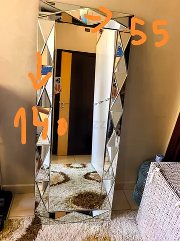 Full-length Decorative Beveled Mirror with Geometric Frame - 140 x55 cm