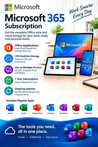Microsoft Office 365 1-Year License (1TB OneDrive, Up to 5 Devices)