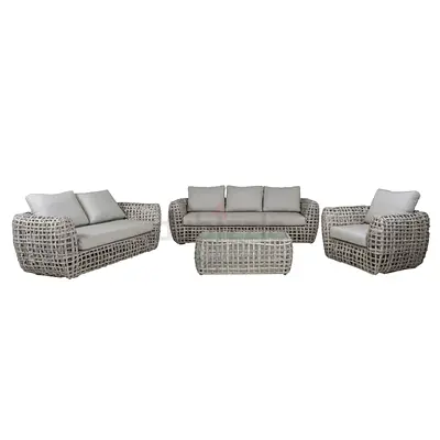 4-piece woven rattan outdoor sofa set with cushions - light grey