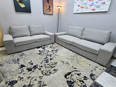 Pair of Light Grey Fabric Sofas - 3-seater and 2-seater, Good Condition