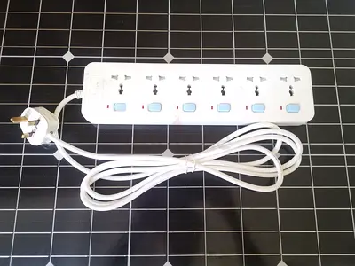 6-Socket Power Strip with Individual Switches and UK Plug