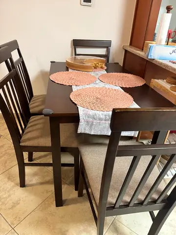 Dark Wood 4-Seater Dining Table with Chairs - Good Condition