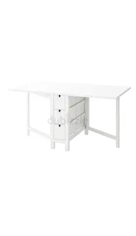 White folding study table with central drawers & 2 chairs