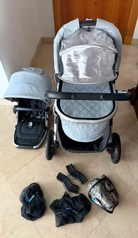 Uppababy Vista complete travel stroller with infant bassinet, toddler seat + accessories