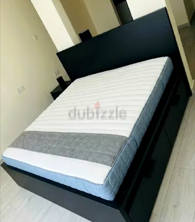 ikea queen size bed with mattress and storage drawers