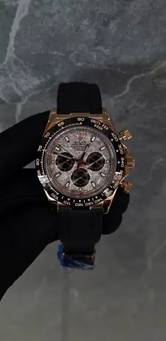 Men's Rose Gold Chronograph Watch with Black Rubber Strap (Automatic)