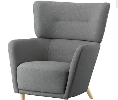 Grey Fabric High-Back Accent Armchair with Wooden Legs
