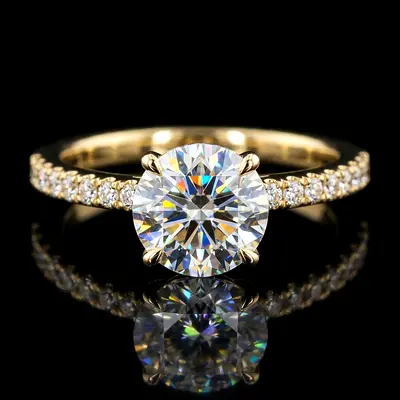 18K Gold IGI Certified Lab Diamond Ring | 1.03 CT Solitaire & Pave Band (G.W. 2.50g)