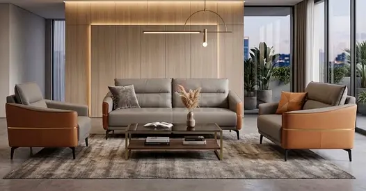 Set leather Sofa with 2 Matching Armchairs