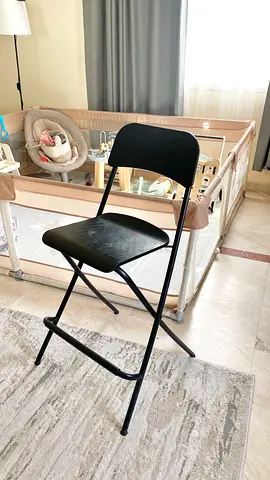 Black Metal Folding Bar Stool with Backrest - Used, Good Condition
