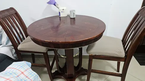 Solid Wood Round Dining Table with Two Chairs - Used